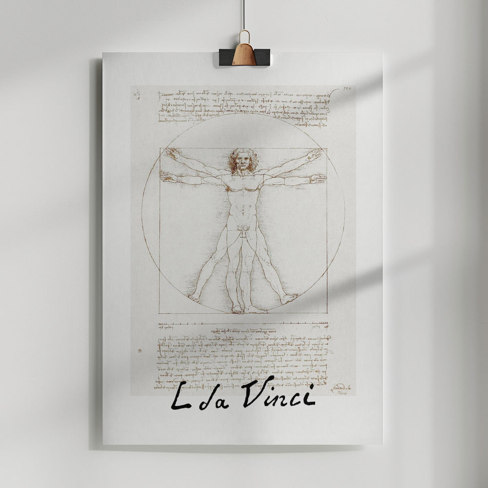 Vitruviansk mands signatur af Leonardo Da Vinci lærredsplakat